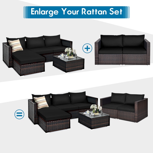 Costway 4PCS Patio Rattan Corner Sofa Sectional Furniture Set W/Cushion