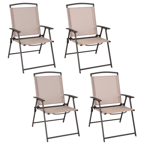 COSTWAY  4 PCs Patio Folding Sling Dining Chairs Armrests Steel Frame Outdoor