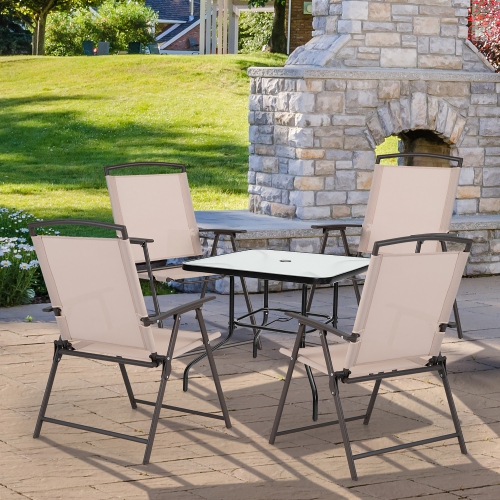 Costway 4 pcs Patio Folding Sling Dining Chairs Armrests Steel Frame Outdoor
