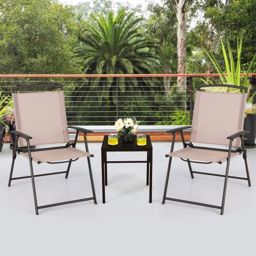Costway 4 pcs Patio Folding Sling Dining Chairs Armrests Steel Frame Outdoor