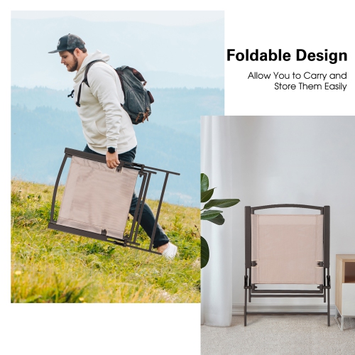 Costway 4 pcs Patio Folding Sling Dining Chairs Armrests Steel Frame Outdoor