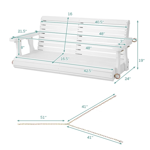 Costway Porch Swing Wood Outdoor Patio Hanging Bench Chair for Garden Backyard