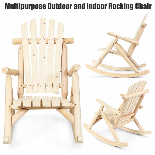 Costway Log Rocking Chair Wood Single Porch Rocker Lounge Patio Deck Furniture Natural