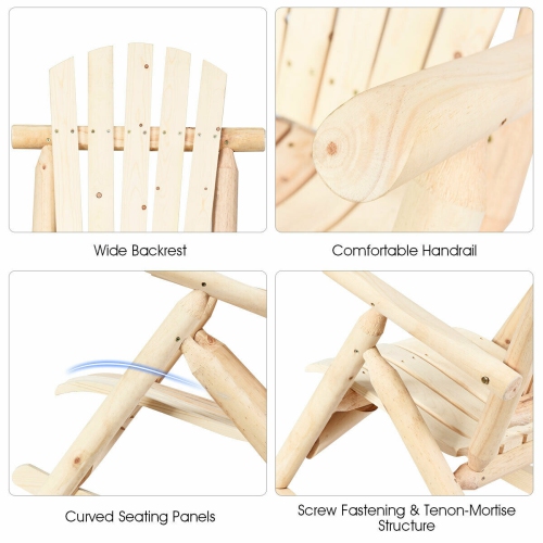 Costway Log Rocking Chair Wood Single Porch Rocker Lounge Patio Deck Furniture Natural