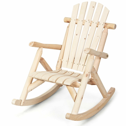 Costway Log Rocking Chair Wood Single Porch Rocker Lounge Patio Deck Furniture Natural