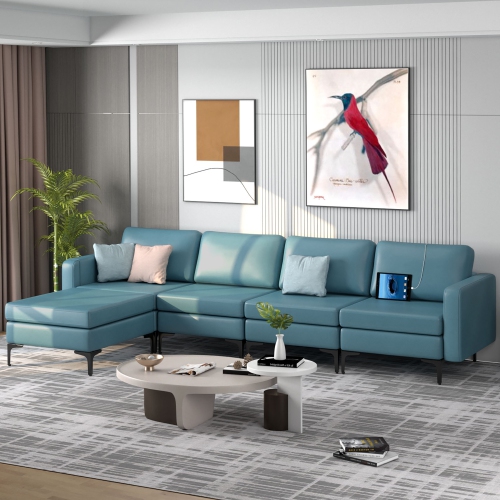 Costway Modular L-shaped Sectional Sofa w/ Reversible Chaise & 4 USB Ports