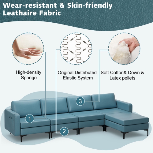 Costway Modular L-shaped Sectional Sofa w/ Reversible Chaise & 4 USB Ports