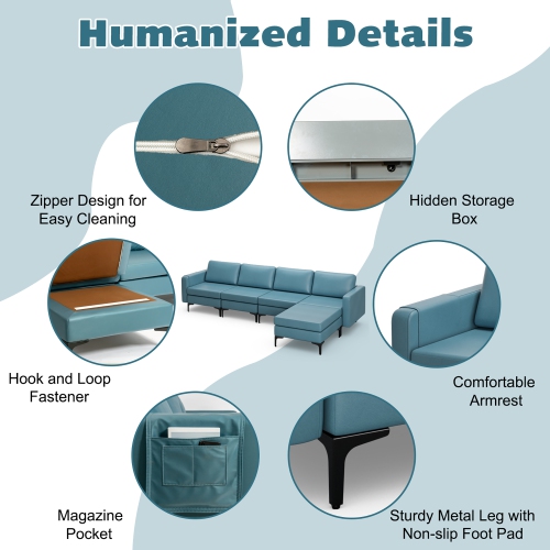 Costway Modular L-shaped Sectional Sofa w/ Reversible Chaise & 4 USB Ports