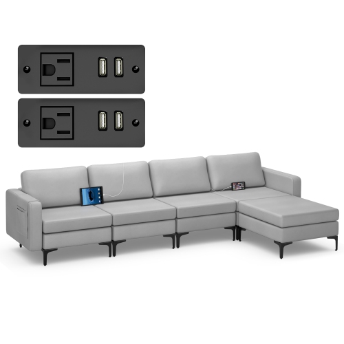 Sofa modulaire en L avec chaise réversible et 4 ports USB de Costway