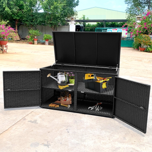 Costway 88 Gallon Garden Patio Rattan Storage Container Box Bin Shelf