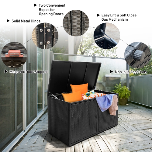 Costway 88 Gallon Garden Patio Rattan Storage Container Box Bin Shelf