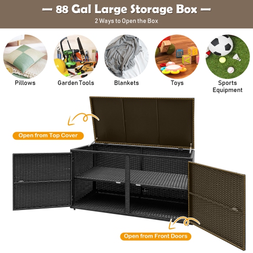 Costway 88 Gallon Garden Patio Rattan Storage Container Box Bin Shelf