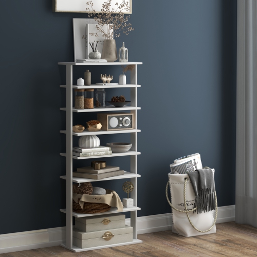 Meuble de rangement vertical en bois à 7 niveaux à deux rangées pour chaussures de Costway breveté
