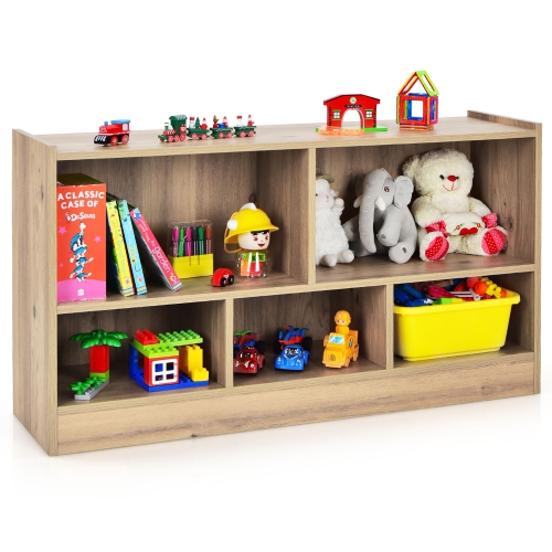 Costway Kids 2-Shelf Bookcase 5-Cube Wood Toy Storage Cabinet Organizer