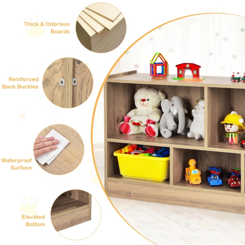 Costway Kids 2-Shelf Bookcase 5-Cube Wood Toy Storage Cabinet Organizer