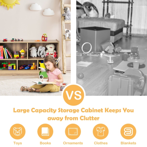 Costway Kids 2-Shelf Bookcase 5-Cube Wood Toy Storage Cabinet Organizer