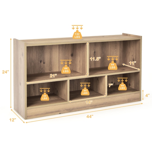 Costway Kids 2-Shelf Bookcase 5-Cube Wood Toy Storage Cabinet Organizer