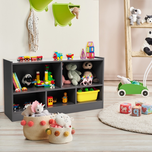 Meuble de rangement à 2 tablettes en bois à 5 cubes pour jouets de Costway pour enfants