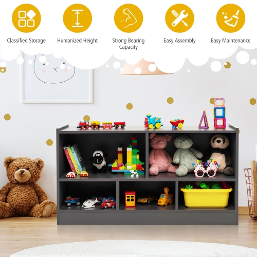 Meuble de rangement à 2 tablettes en bois à 5 cubes pour jouets de Costway pour enfants