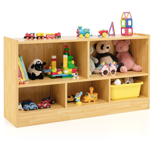 Costway Kids 2-Shelf Bookcase 5-Cube Wood Toy Storage Cabinet Organizer