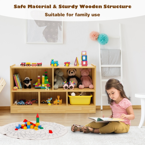 Meuble de rangement à 2 tablettes en bois à 5 cubes pour jouets de Costway pour enfants