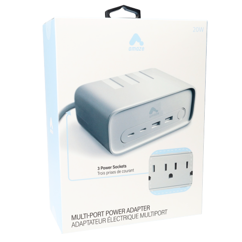 Amaze PD 20W 7-port Wall Plug Extension: 3 Sockets + 2 x USB-C + 2 x USB-A