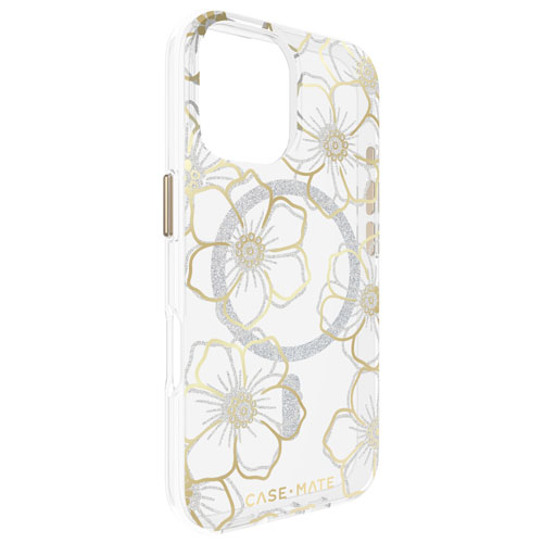 Étui rigide ajusté Floral Gems de Case-Mate avec MagSafe pour iPhone 16 - Doré