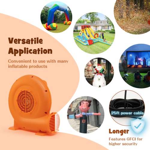 Ventilateur 0,7 HP 550 W de Costway pour dispositifs gonflables avec 25FT fils et prise DFT pour l'intérieur à l'extérieur