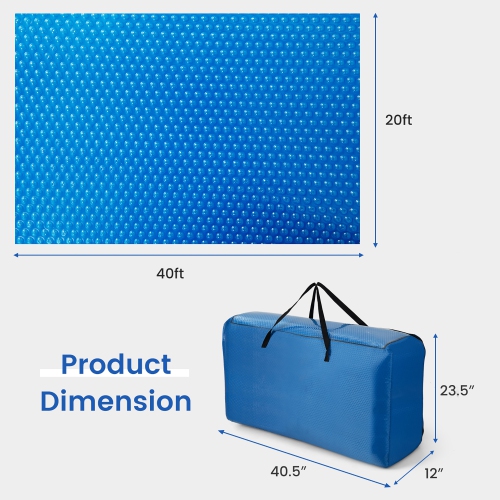 Costway 20x40 ft Rectangular Pool Solar Cover 12 Mil Heat Retaining Blanket with Carry Bag