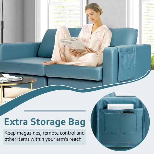 Costway Modern Loveseat Leathaire Fabric 2-Seat Sofa Couch w/ Side Storage Pocket