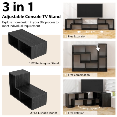 Costway 3 Pcs TV Stand for TV's up To 65" Console Entertainment Center Bookcase Shelves