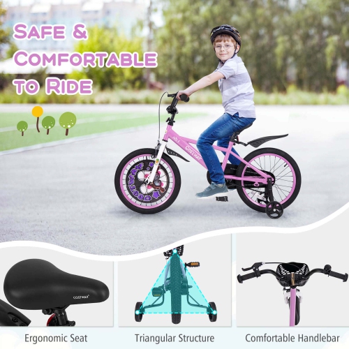 Vélo de 18 po pour enfants de Costway pour 4-8 avec guidon à hauteur réglable et frein à main à selle