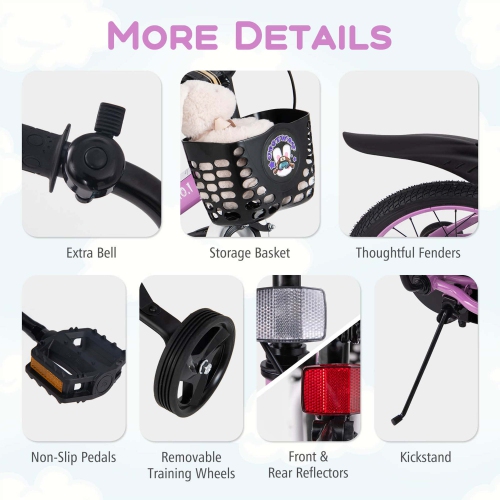 Vélo de 18 po pour enfants de Costway pour 4-8 avec guidon à hauteur réglable et frein à main à selle