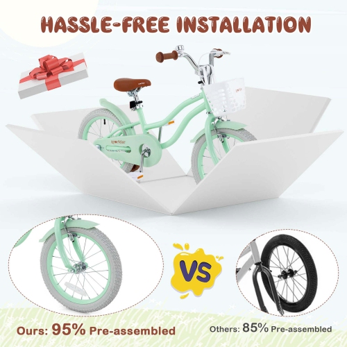 Costway 16" Kids Bike Toddler Adjustable Bicycle withTraining Wheel for 4-7 Years Old Girl