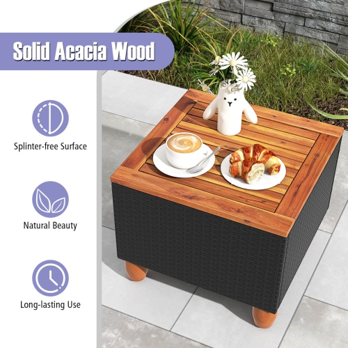 Costway 3PCS Patio Rattan Furniture Set Cushioned Sofa Storage Table with Wood Top