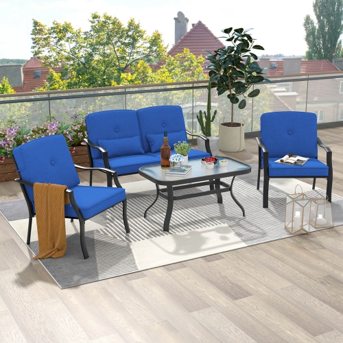 Ensemble de meubles de patio 4 pièces de Costway avec table basse en verre trempé pour l'extérieur