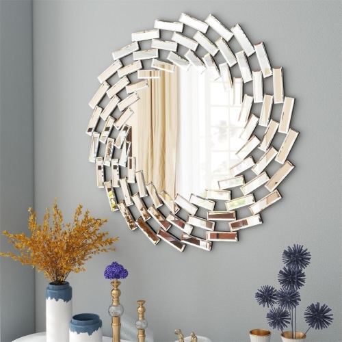 NIERBO  "24"" Decorative Wall Mirror Living Room Modern Round Mirrors for Wall Decor Circle Accents Mirror Hanging for Bathroom Bedroom Fireplace"