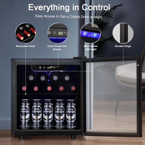 ZAFRO 12 Bottle Wine Cellar - Mini Beverage Fridge for Wine, 48 Can Small Wine Cooler for Home and Bar, Electronic Temperature Knob Control, 1.3 Cu.