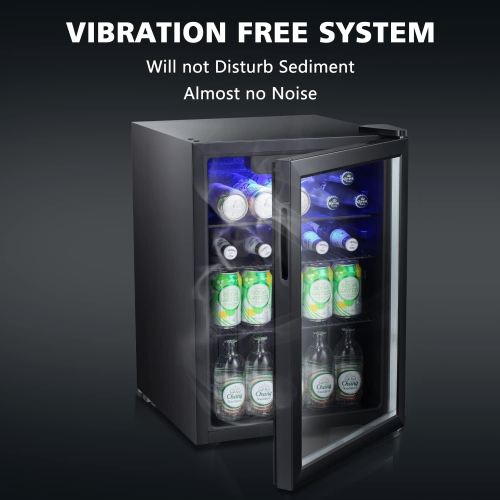 ZAFRO Mini Fridge 100 Cans Compressor Wine Cooler Refrigerator Freestanding Wine Cellar Front Glass Door and Temperature Memory Function for Soda