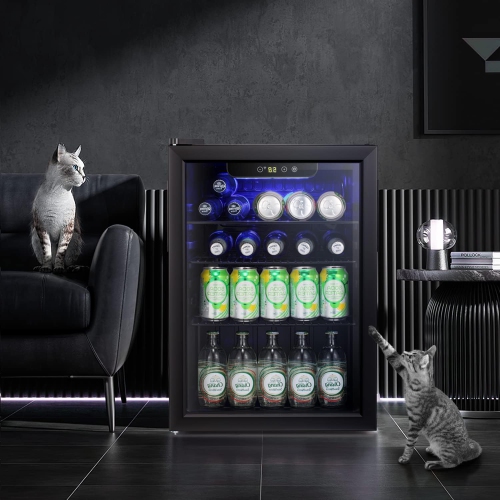 ZAFRO Mini Fridge 100 Cans Compressor Wine Cooler Refrigerator Freestanding Wine Cellar Front Glass Door and Temperature Memory Function for Soda