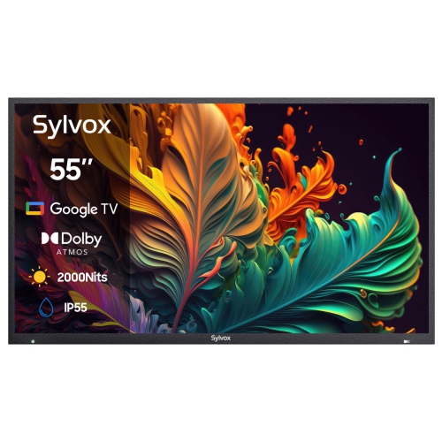 SYLVOX Outdoor TV, 55" Smart QLED TV with Google System, Dolby Atmos, IP55 Waterproof, 4K 2000 Nits Weatherproof TV for Full Sun