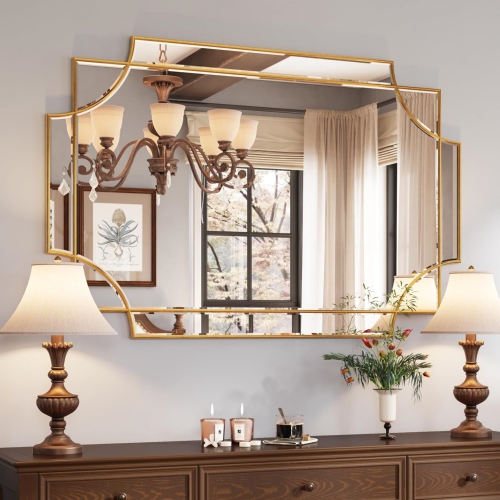 NIERBO  Large Decorative Mirror for Wall, 32" X 48" Bathroom Mirror Vanity Wall Mirror Rectangle Mirror Beveled for Master Bath Half Bath Living