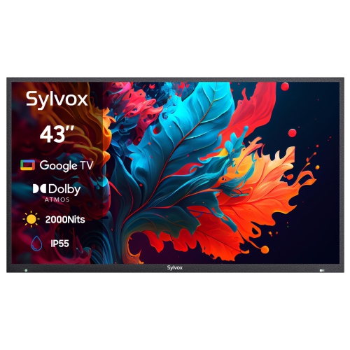 SYLVOX Outdoor TV, 43" Smart QLED TV with Google System, Dolby Atmos, IP55 Waterproof, 4K 2000 Nits Weatherproof TV for Full Sun