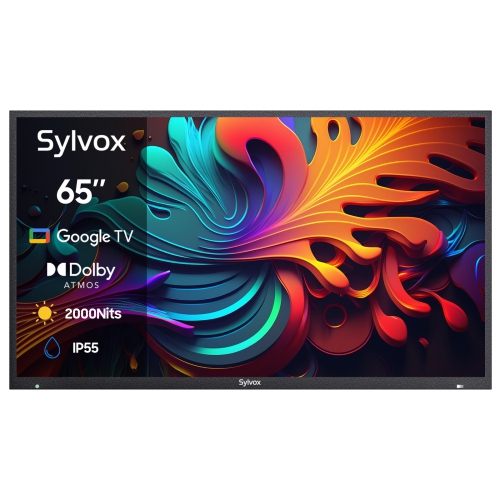 SYLVOX Outdoor TV, 65" Smart QLED TV with Google System, Dolby Atmos, IP55 Waterproof, 4K 2000 Nits Weatherproof TV for Full Sun