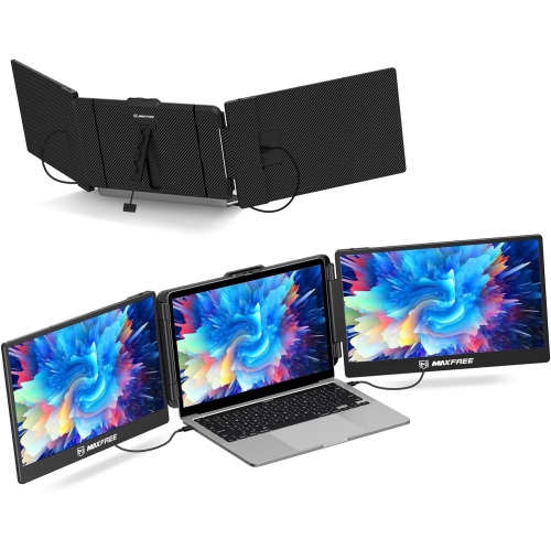 Maxfree S2 14" FHD 1080P IPS Laptop Screen Extender with built-in stand and speakers. HDMI/Type-C plug and play, compatible with 13"-17" laptops