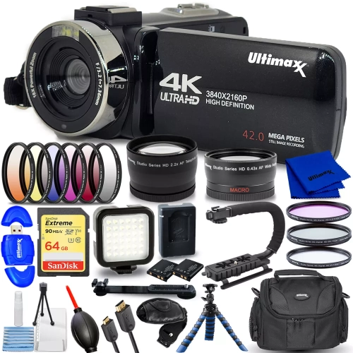 Ultimaxx 4K Ultra HD 42MP Camcorder Video Vlog Camera with LED Light 15PC Bundle