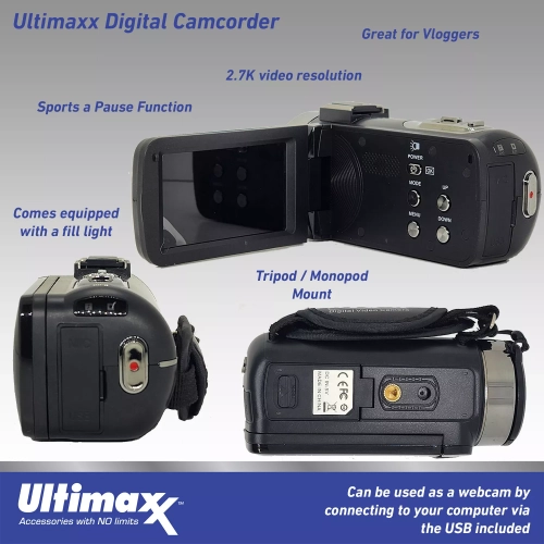 Caméscope 42&nbsp;Mpx Ultra HD 4K d'Ultimaxx avec lampe DEL 15PC pour vidéoclips