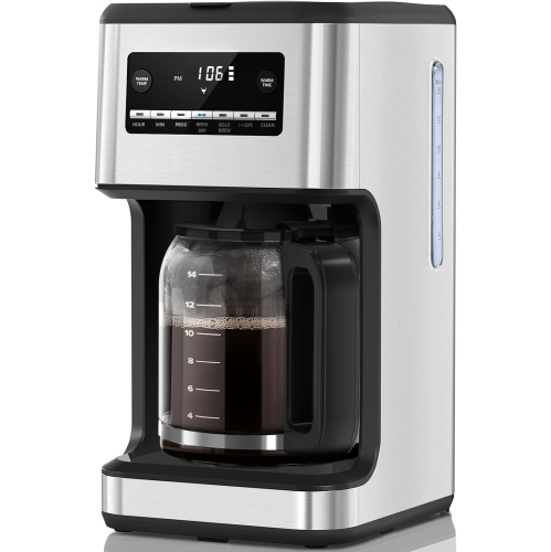 ZAFRO  Coffee Maker, Drip Coffee Machine, 14-Cup Glass Carafe, Programmable, Delay Brew, Keep Warm, With Touch Screen, Stainless Steel, Silver