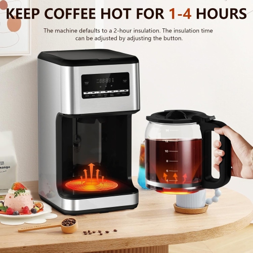 ZAFRO Coffee Maker, Drip Coffee Machine, 14-Cup Glass Carafe, Programmable, Delay Brew, Keep Warm, with Touch Screen, Stainless Steel,Silver