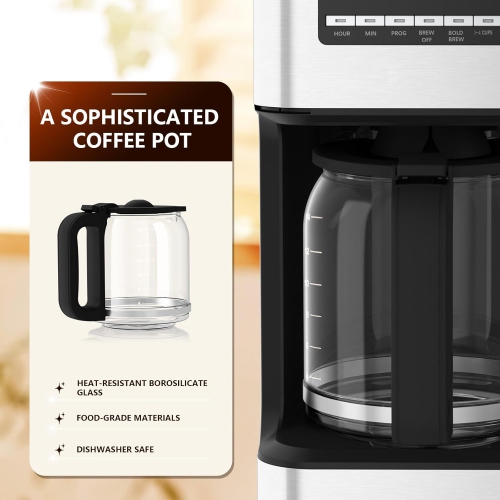 ZAFRO Coffee Maker, Drip Coffee Machine, 14-Cup Glass Carafe, Programmable, Delay Brew, Keep Warm, with Touch Screen, Stainless Steel,Silver